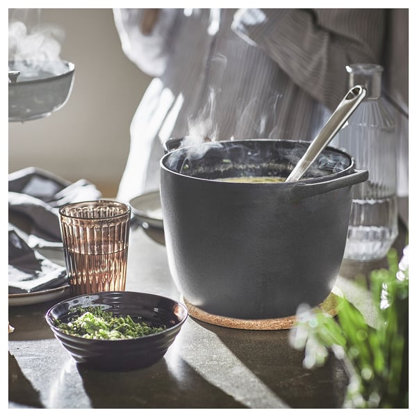 VARDAGEN pot with lid, enamelled cast iron matt/black, 5 l