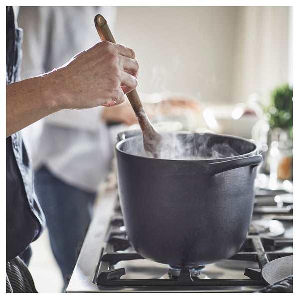 VARDAGEN pot with lid, enamelled cast iron matt/black, 5 l