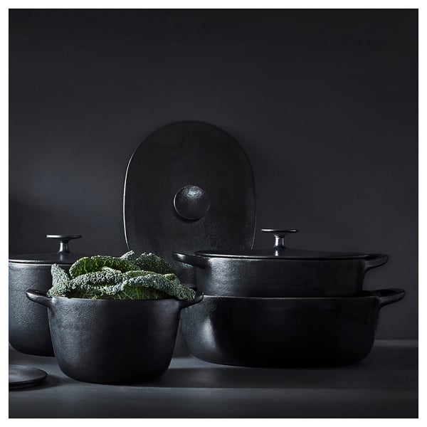 VARDAGEN pot with lid, enamelled cast iron matt/black, 5 l