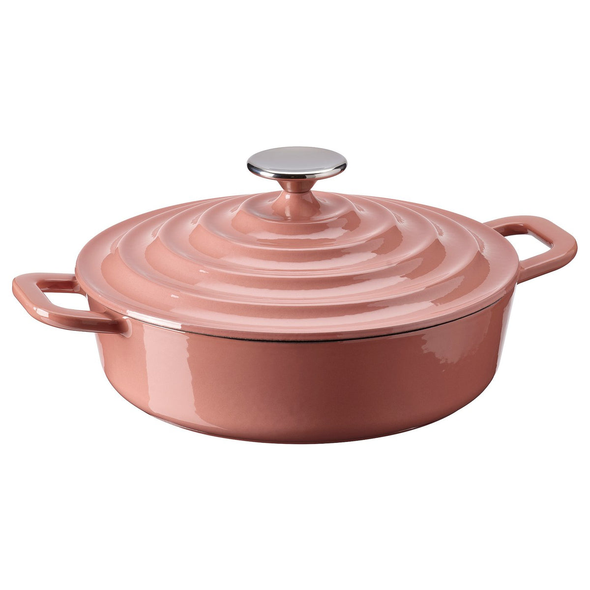 VARDAGEN pot with lid, enamelled cast iron light pink, 2.5 l