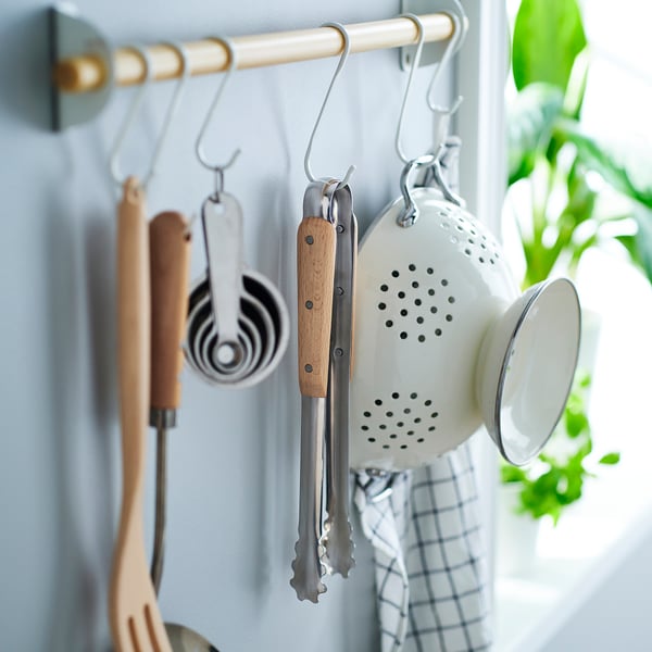 VARDAGEN cooking tweezers, stainless steel/beech, 30 cm