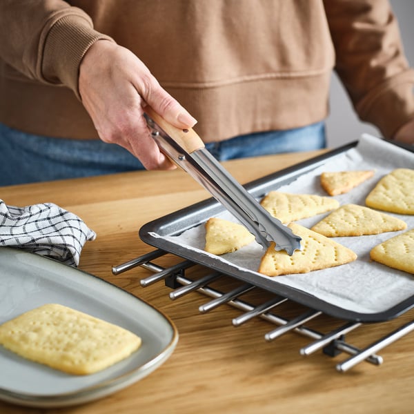 VARDAGEN cooking tweezers, stainless steel/beech, 30 cm