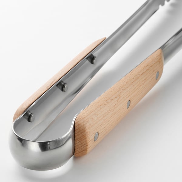 VARDAGEN cooking tweezers, stainless steel/beech, 30 cm