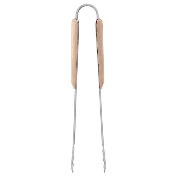 VARDAGEN - Cooking tweezers, stainless steel/beech, 30 cm