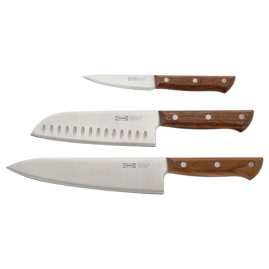 VARDAGEN - Set of 3 knives, stainless steel/walnut