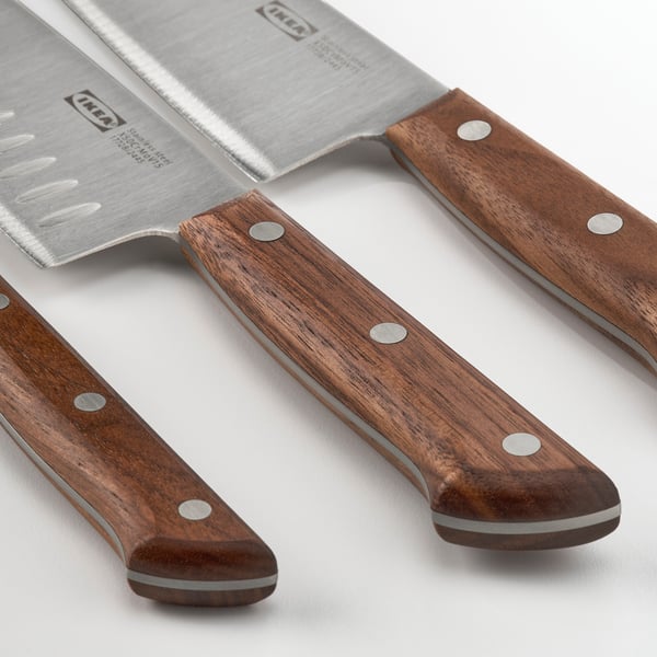 VARDAGEN 3-piece knife set, stainless steel/walnut
