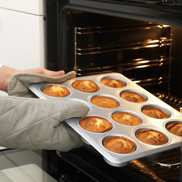 VARDAGEN muffin tin, silver-colour, 38x29 cm