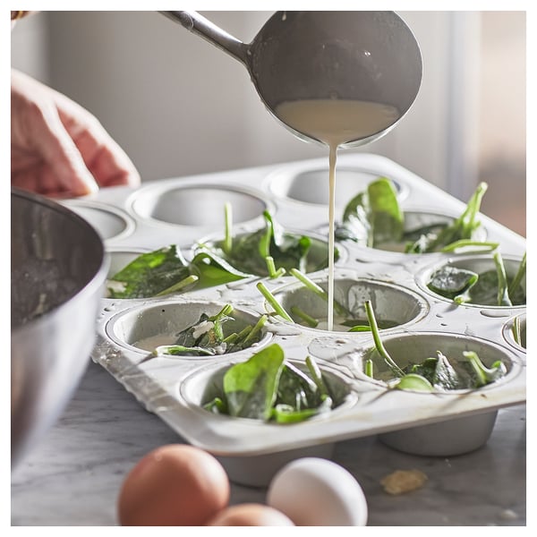 VARDAGEN muffin tin, silver-colour, 38x29 cm
