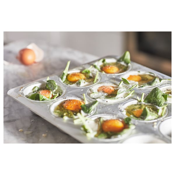 VARDAGEN muffin tin, silver-colour, 38x29 cm
