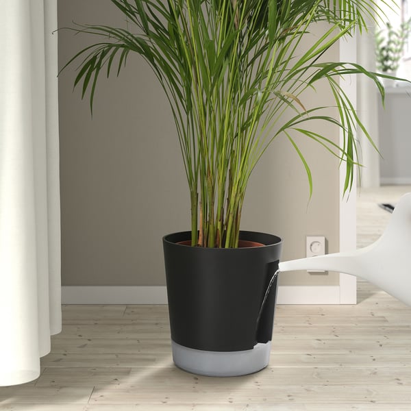 VÅRDTRÄD self-watering plant pot, in/outdoor transparent/anthracite, 24 cm