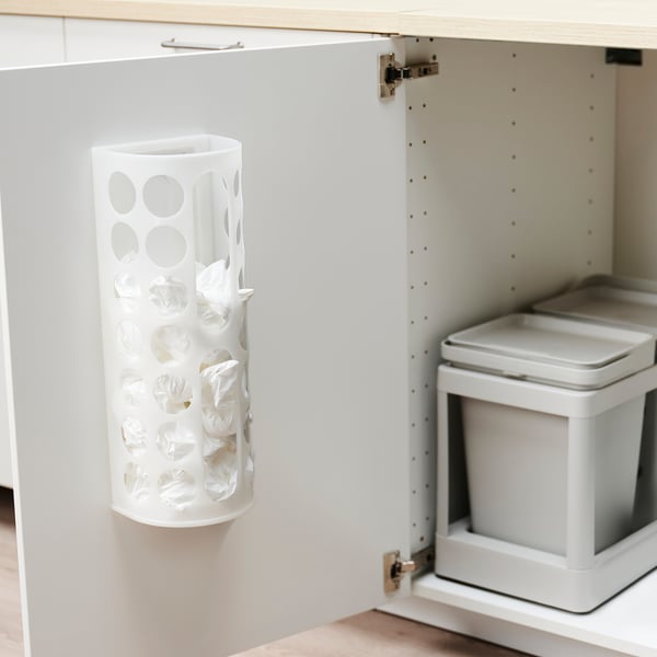 VARIERA plastic bag dispenser, white, 16x45x13 cm