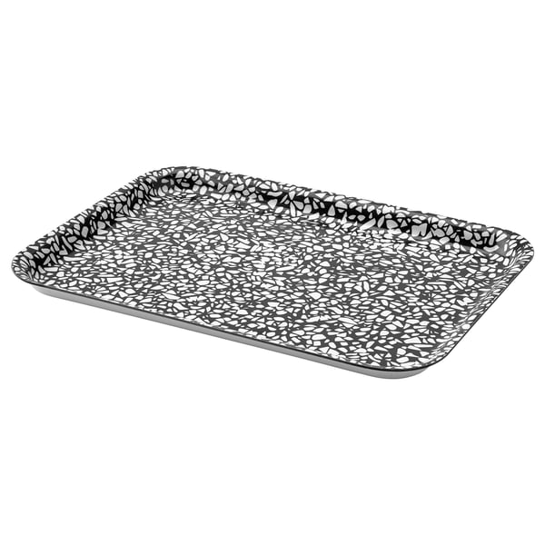 VÅRKUL Tray - black/pattern 28x20 cm ,