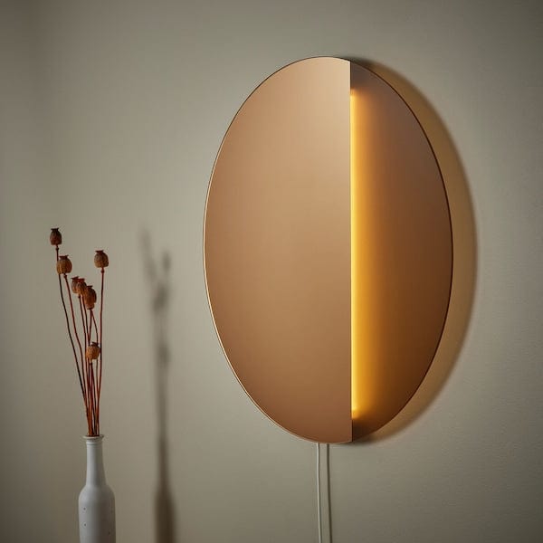 Ikea VARMBLIXT - LED wall lamp/mirror, adjustable light intensity/colour bronze round ,