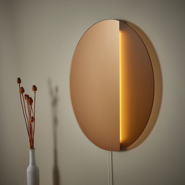 VARMBLIXT LED wall/mirror lamp, dimmable/bronze-colour round, 55 cm