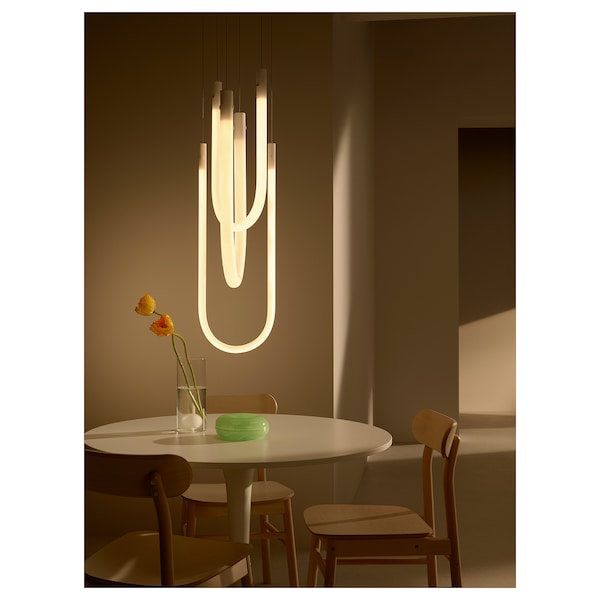 VARMBLIXT - LED pendant lamp, white frosted glass, 46 cm