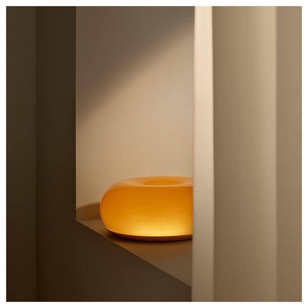 VARMBLIXT - LED table/wall lamp, orange glass/round ,