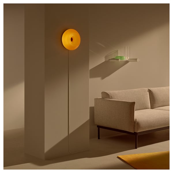 VARMBLIXT LED table/wall lamp, orange glass/round, 30 cm