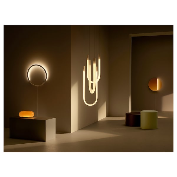 VARMBLIXT - LED table/wall lamp, orange glass/round ,