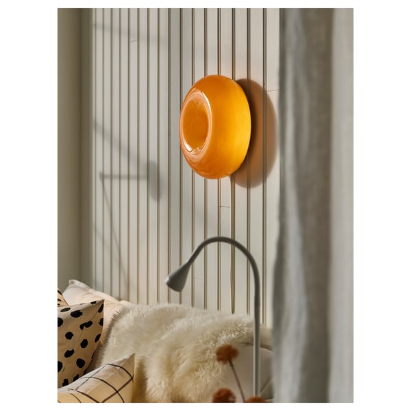 VARMBLIXT LED table/wall lamp, orange glass/round, 30 cm