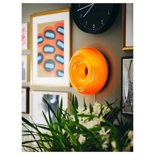 Ikea VARMBLIXT - LED table/wall lamp, orange glass/round ,