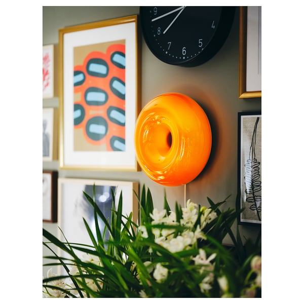 VARMBLIXT LED table/wall lamp, orange glass/round, 30 cm