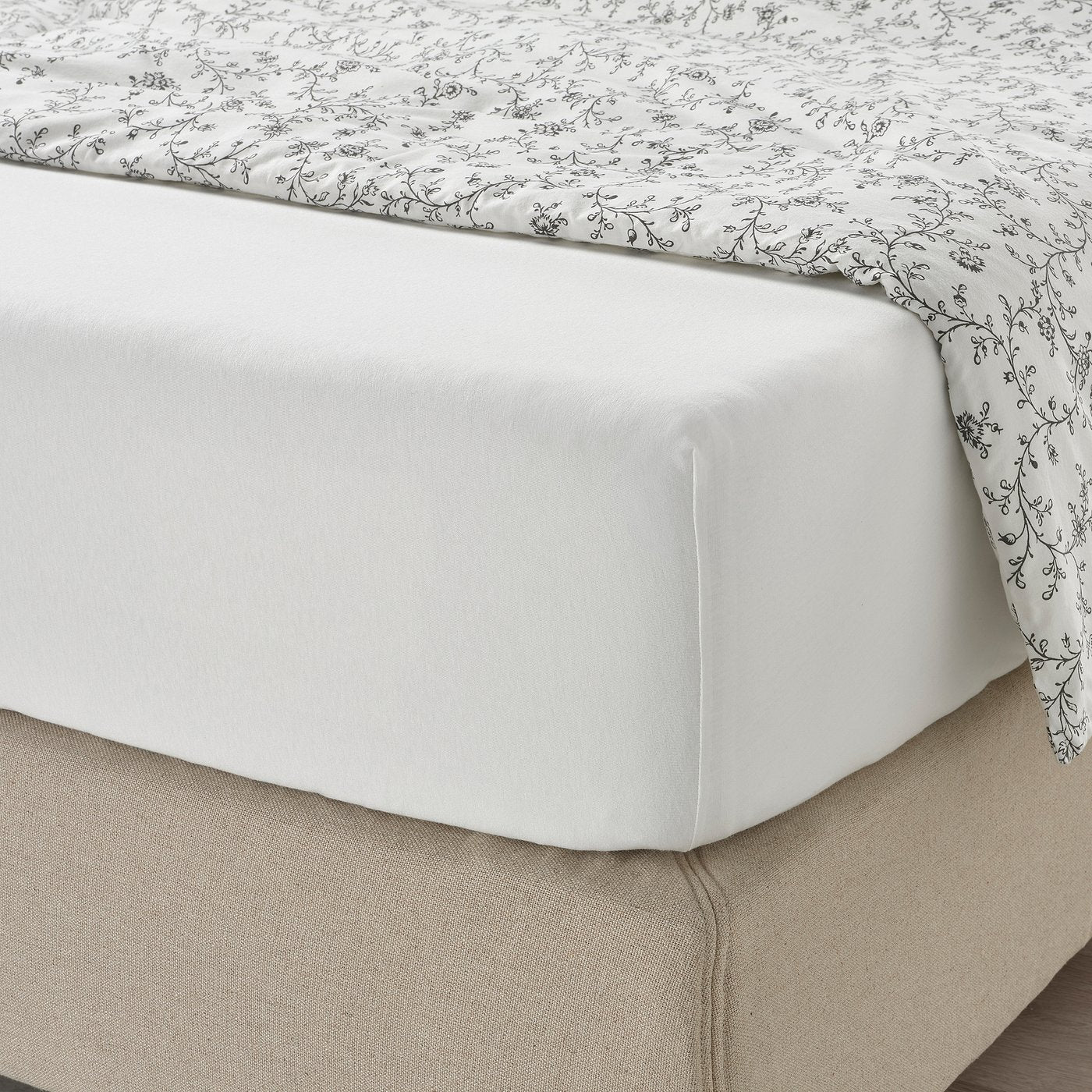 VÅRVIAL fitted sheet, white, 180x200 cm