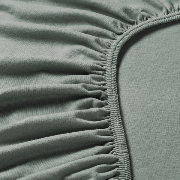 VÅRVIAL fitted sheet, grey-green, 90x200 cm