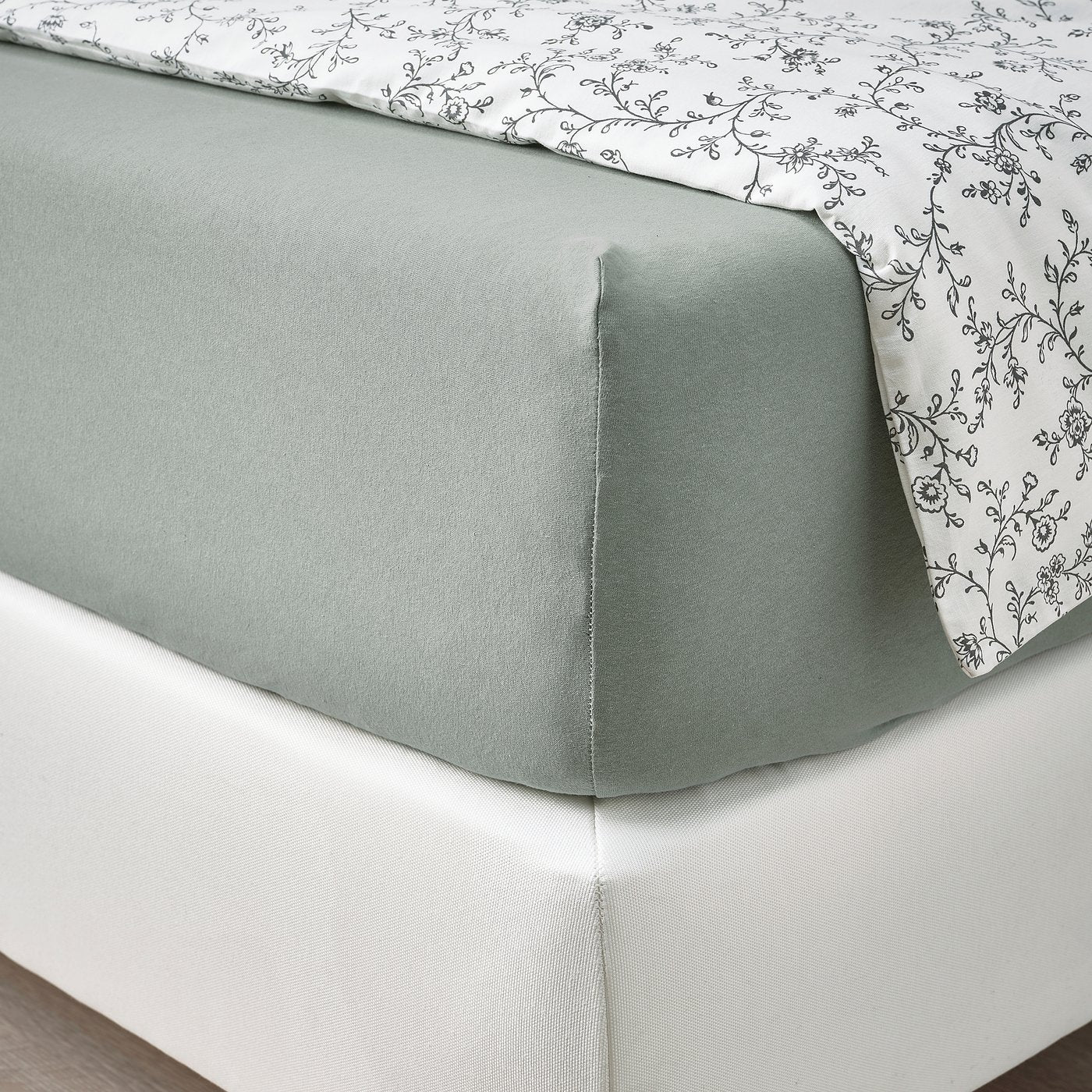 VÅRVIAL fitted sheet, grey-green, 180x200 cm