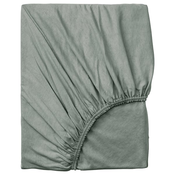 VÅRVIAL fitted sheet, grey-green, 180x200 cm