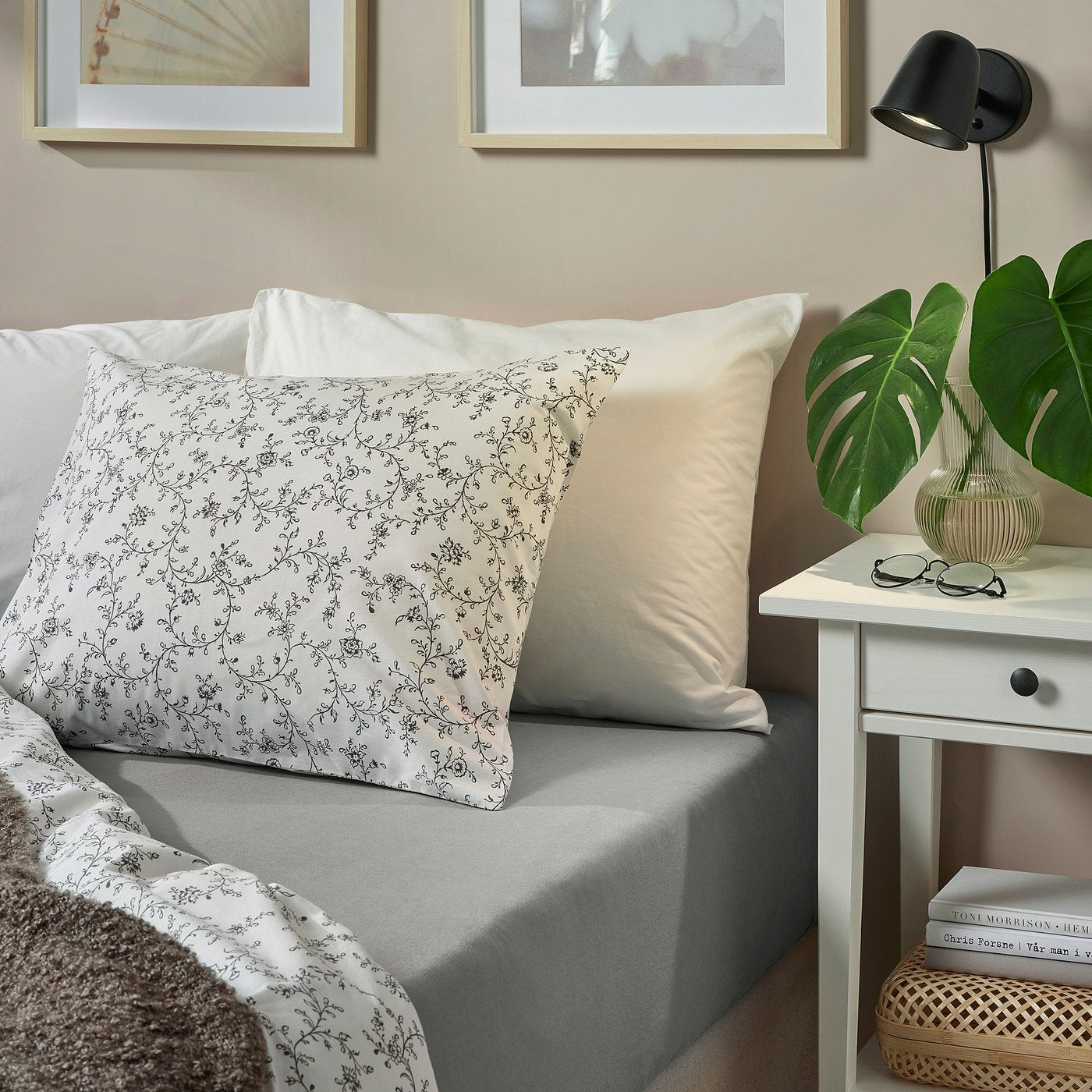 VÅRVIAL fitted sheet, grey, 200x140 cm