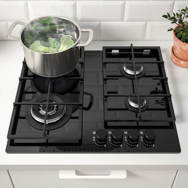 VASASTAN gas hob, IKEA 500 glass/black, 59 cm
