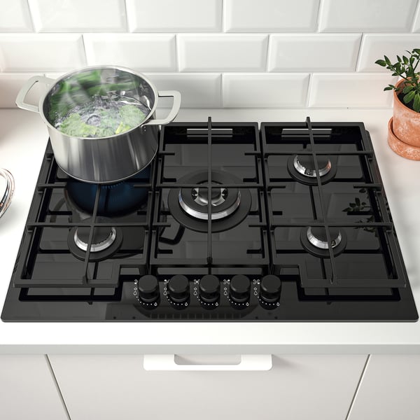 VASASTAN gas hob, IKEA 700 glass/black, 74 cm