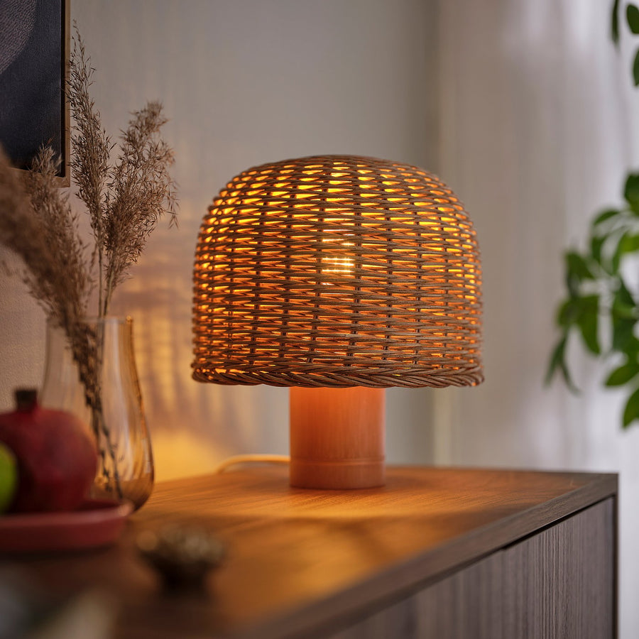 VATERBOM table lamp, bamboo/rattan, 27 cm