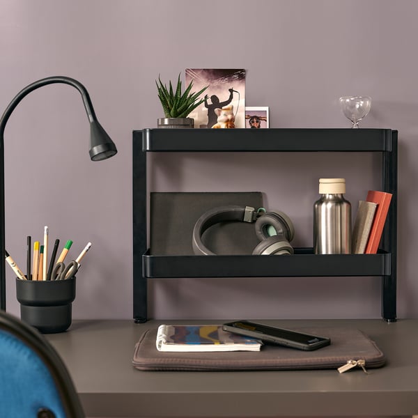 VATTENKAR desktop shelf, black, 49x15 cm
