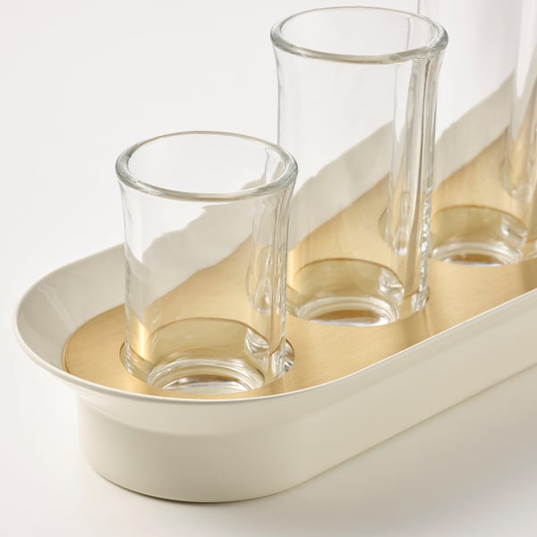 VATTENKRASSE propagation set, clear glass ivory/gold-colour, 26x8 cm