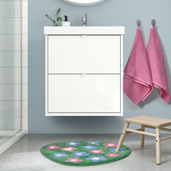 VATTENSKRUV bath mat, floral pattern/multicolour, 60x65 cm
