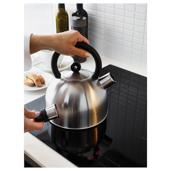 VATTENTÄT Whistling kettle, stainless steel/black,2l , 2 l