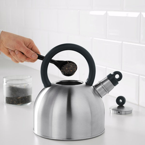 VATTENTÄT Whistling kettle, stainless steel/black,2l , 2 l