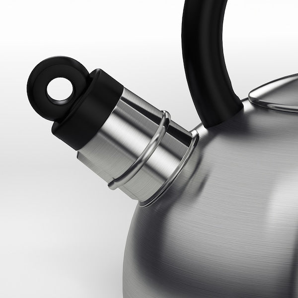 VATTENTÄT Whistling kettle, stainless steel/black,2l , 2 l