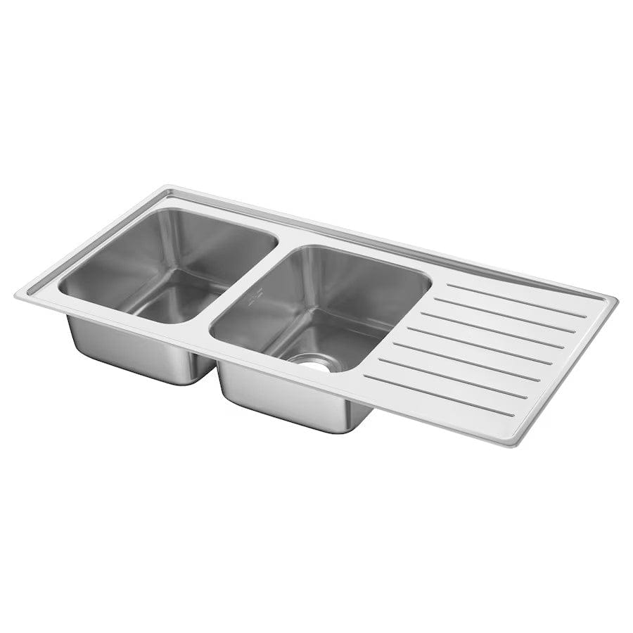 Ikea VATTUDALEN Inset sink, 2 bowls with drainboard, stainless steel, 110x53 cm