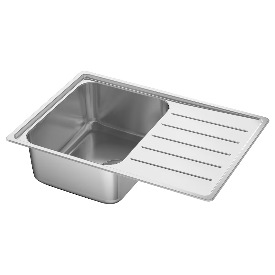 VATTUDALEN Inset sink, 1 bowl with drainboard, stainless steel, 69x47 cm - best price from Maltashopper.com 70315172