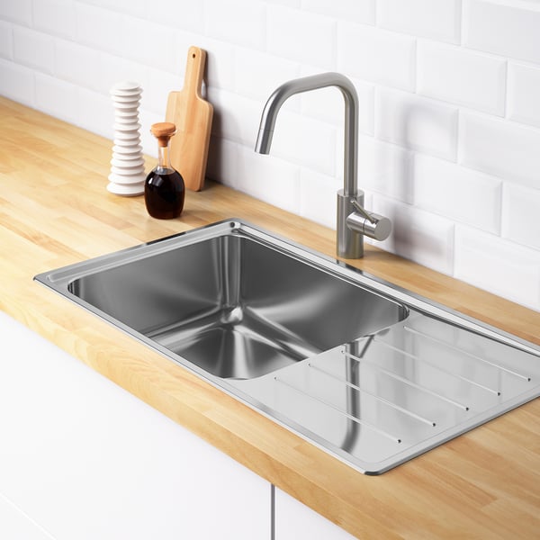 VATTUDALEN inset sink, 1 bowl with drainboard, stainless steel, 86x47 cm