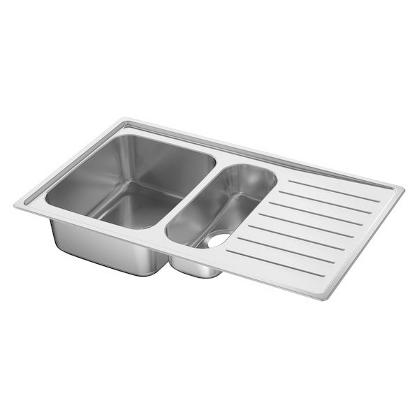 VATTUDALEN - Built-in 1 ½ bowl sink/drain, stainless steel, 88x53 cm