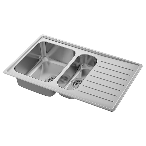 VATTUDALEN inset sink, 1 ½ bowl w drainboard, stainless steel, 88x53 cm