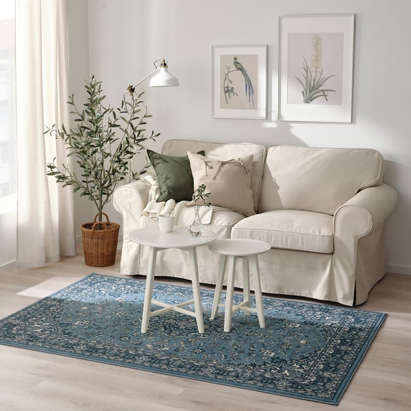 VEDBÄK rug, low pile, blue, 133x195 cm