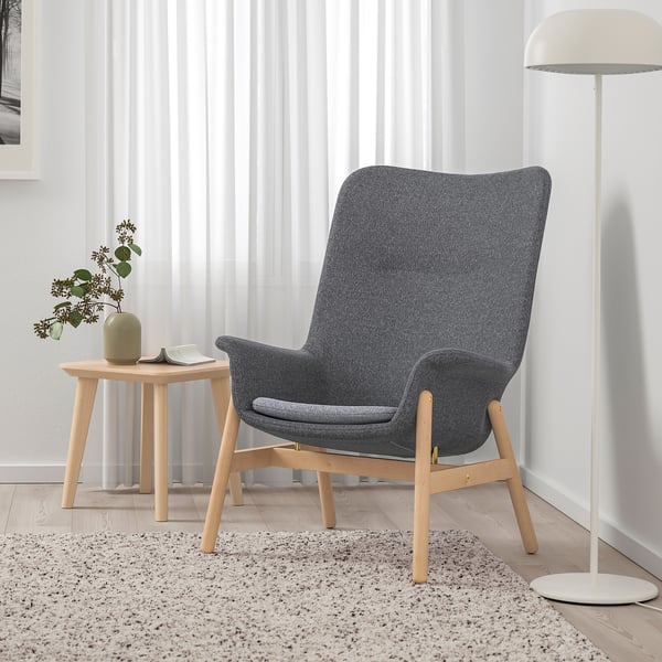 VEDBO high-back armchair, Gunnared dark grey, 45x108x85 cm