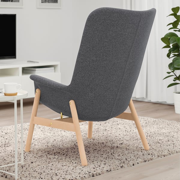 VEDBO high-back armchair, Gunnared dark grey, 80x108x85 cm