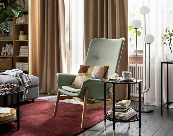 VEDBO high-back armchair, Gunnared light green
