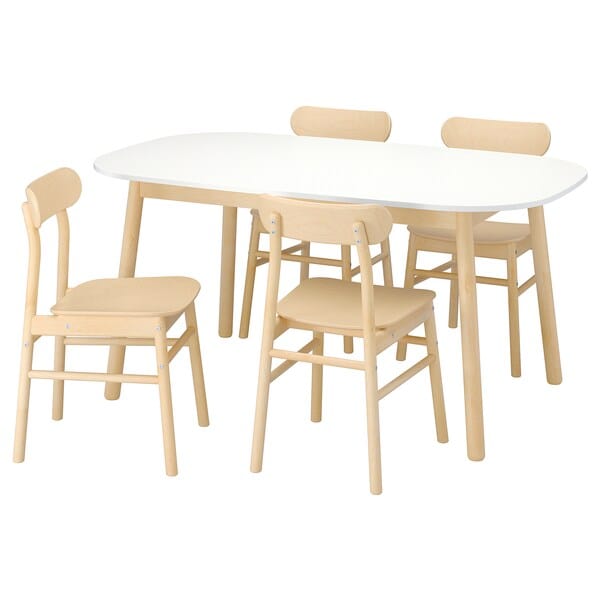 Ikea VEDBO / RÖNNINGE - Table and 4 chairs, white/birch, 160x95 cm