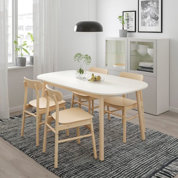 Ikea VEDBO / RÖNNINGE - Table and 4 chairs, white/birch, 160x95 cm